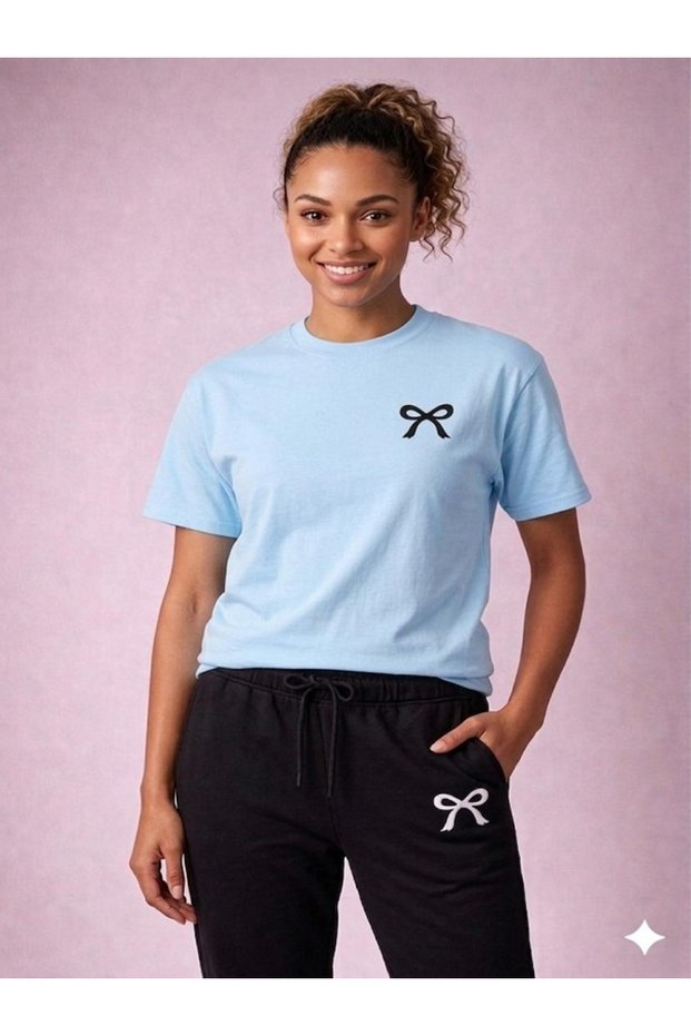 Women'S/Girls' T-Shirt and Sweatpants Set with Ribbon Print