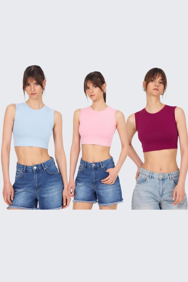 Pink-Blue-Burgundy Zero Sleeve Short Badi 9189m