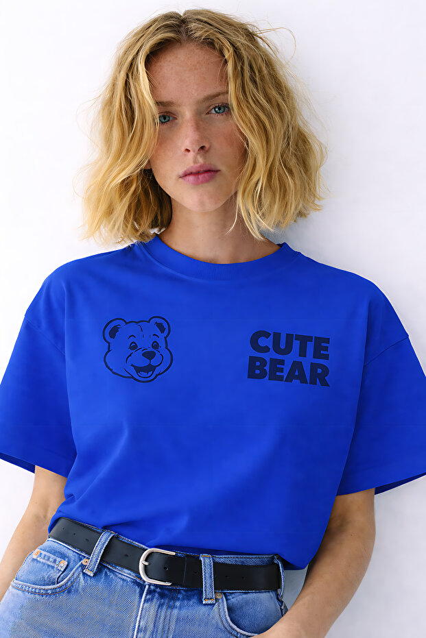 Cute Bear Printed Crew Neck Unisex Oversize T-Shirt – Cotton Casual T-Shirt