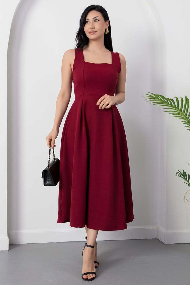 Square Neck Sleeveless Crepe Dress 2026-4558