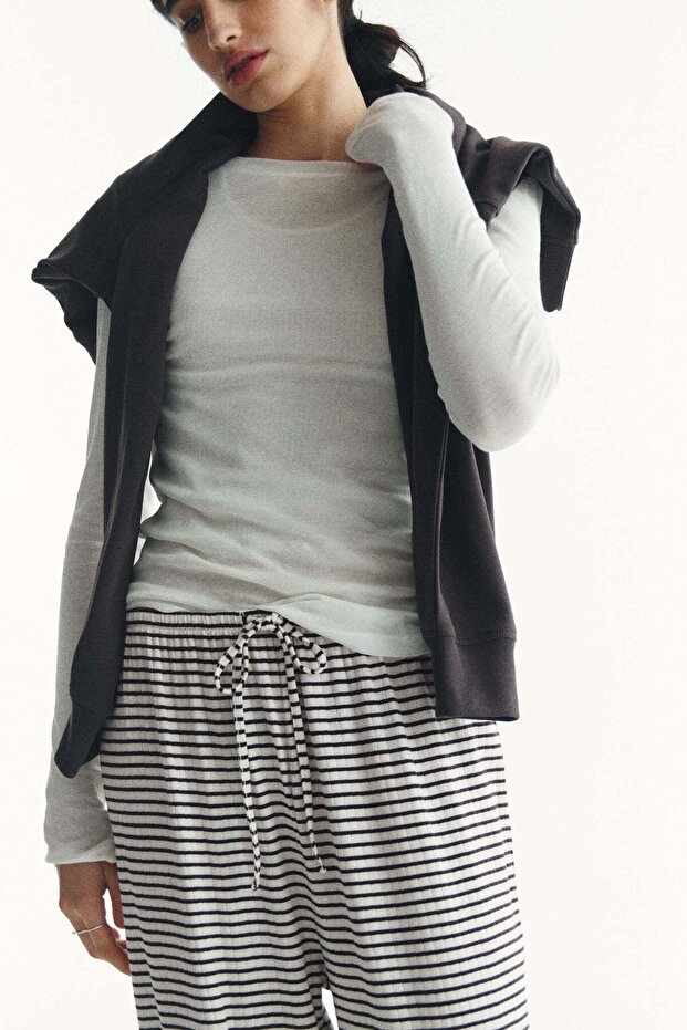 Ribbed drawstring trousers - 1