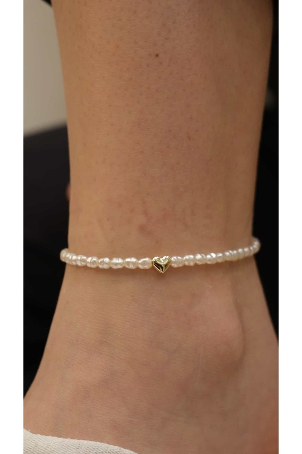 Gold Heart Detail Mini Baroque Pearl Anklet