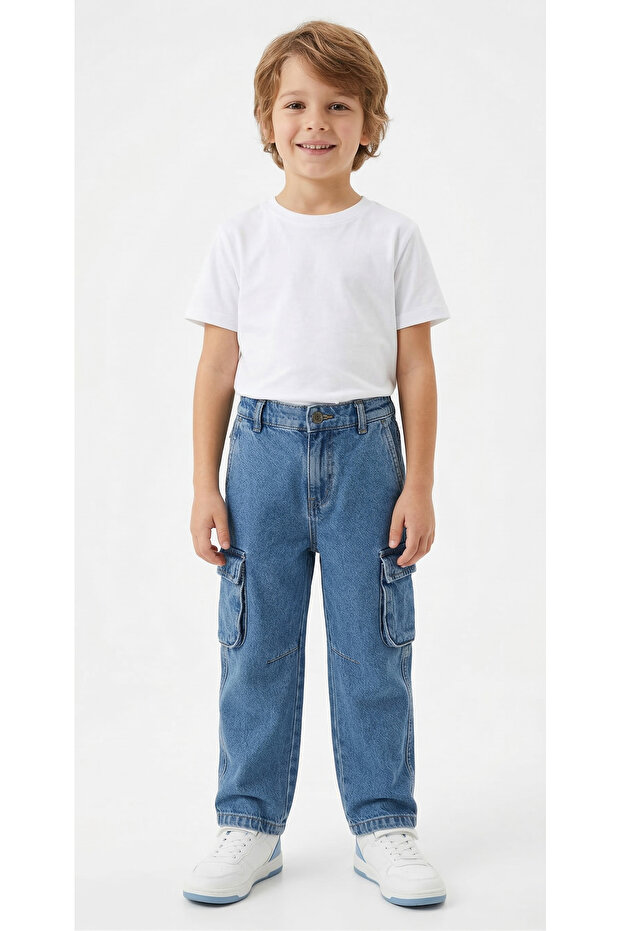 Toddler Boys Blue Washed Denim Jogger Pants