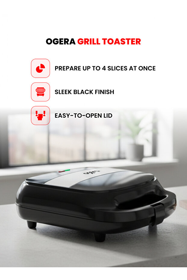 Grill Toaster 1400W | Non-Stick Grill Plates | Temperature Control | 4-Slice Capacity
