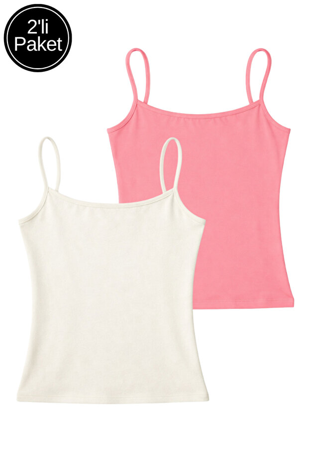 Women's 2-Pack White-Pink Cotton Strappy Crop Tank Top