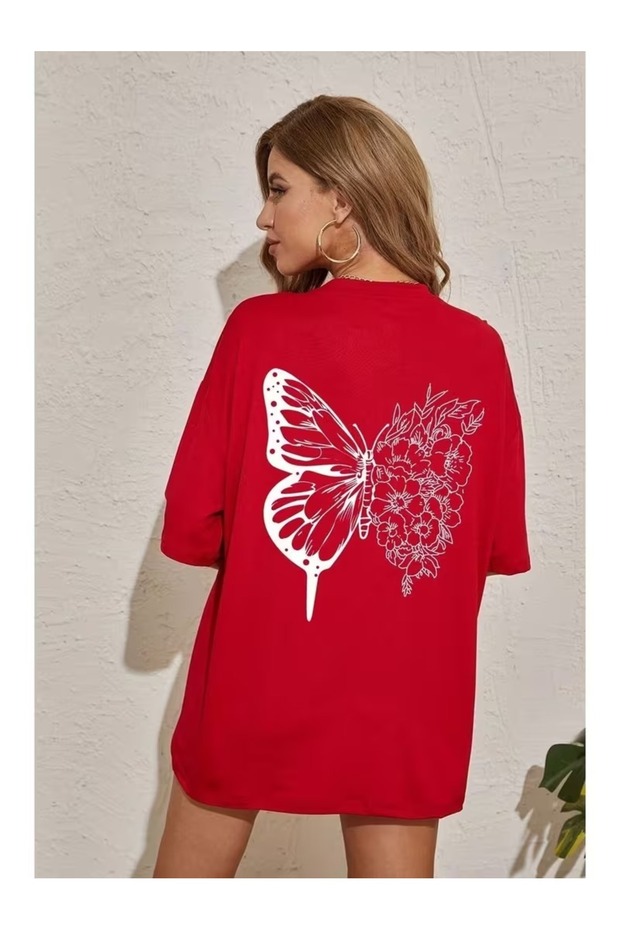 Bsi̇beli̇ze Unisex Butterfly Printed Oversize T-Shirt