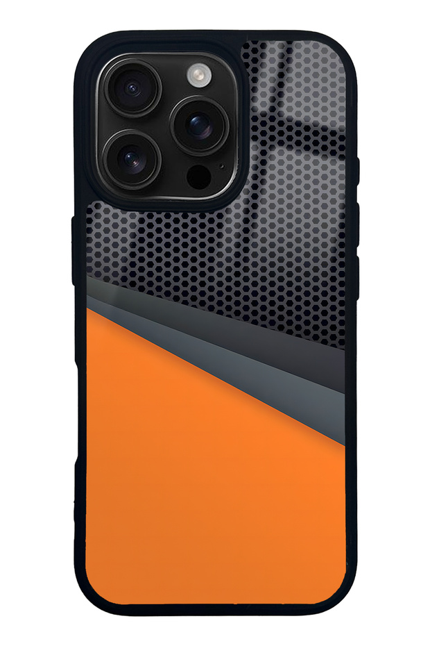 iPhone 16 Pro Orange Cross Design Glossy Phone Case