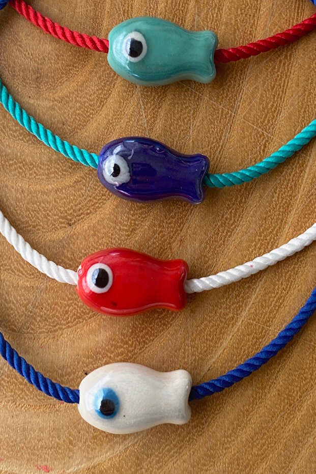 4-Piece Ceramic Colored Fish Adjustable Rope Anklet - 3