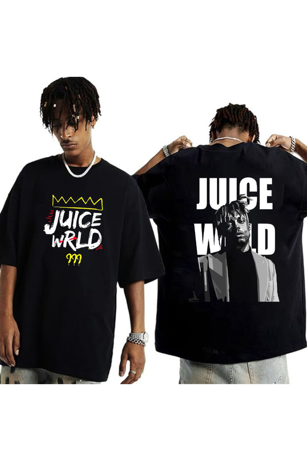 Juice Wrld Printed Unisex Oversize Cut 100% Cotton Crew Neck Black Rap T-Shirt