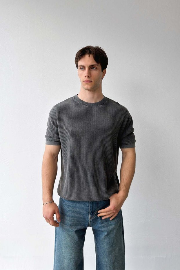 Ribbed Knitted Knitwear T-Shirt