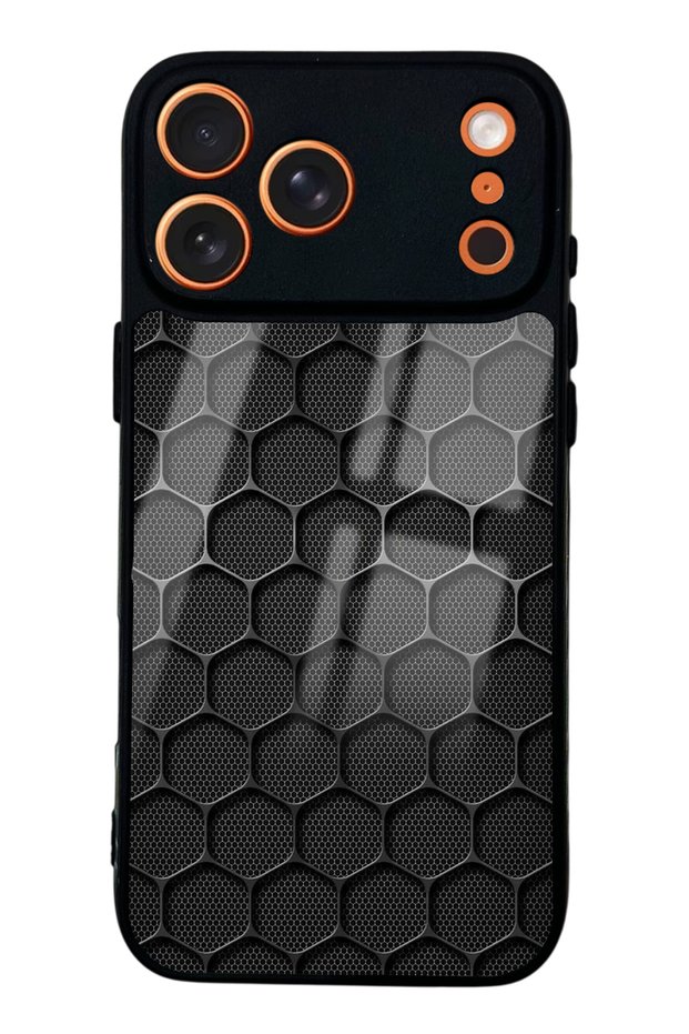 iPhone 17 Pro Max Glossy Phone Case with Armor Grid Design