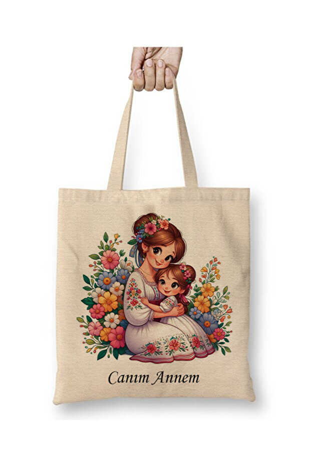 Mother's Day Gift for Mothers 032 White Cloth Bag Long Handle Shopping Bag Beach Bag