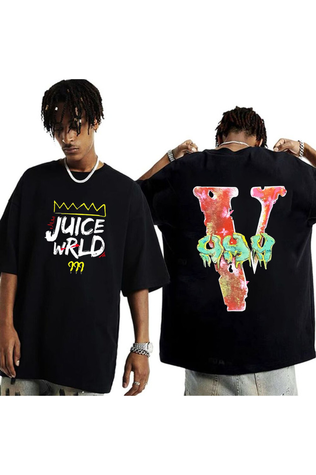Juice Wrld Printed Unisex Oversize Cut 100% Cotton Crew Neck Black Rap T-Shirt