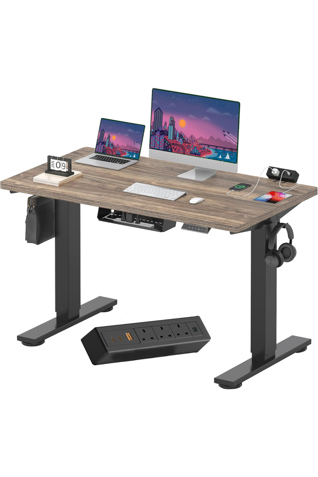 FLEXISPOT EN2 Electric Sit Stand Desk - Black Frame and Black Walnut Top