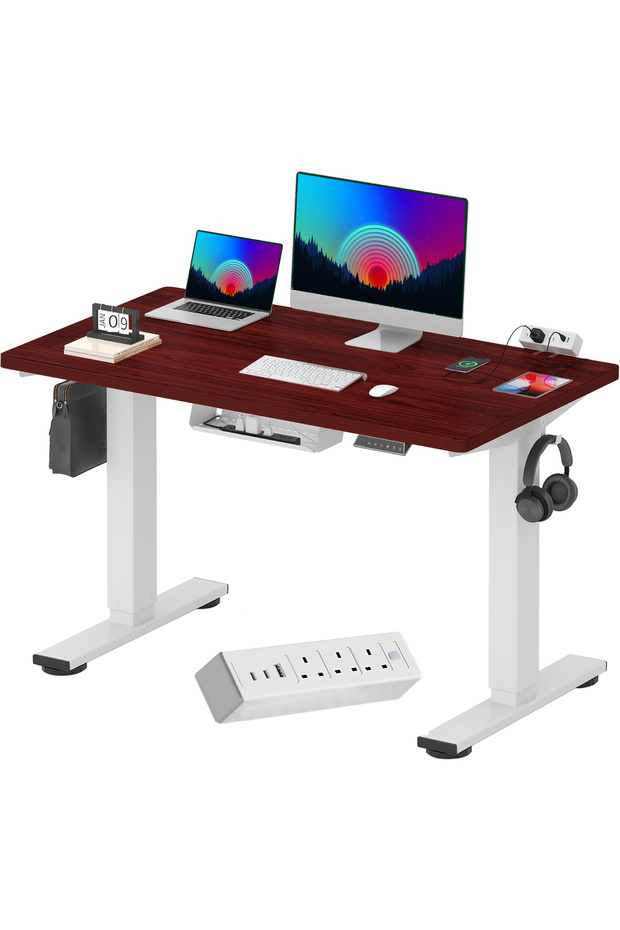 FLEXISPOT EN2 cm Electric Sit Stand Desk with Cable Management - White Frame and Mahogany Top
