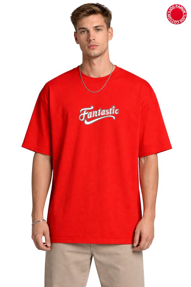Red Oversize T-Shirt Unisex 100% Cotton Fantastic Printed Loose Streetwear Men Women T-Shirt