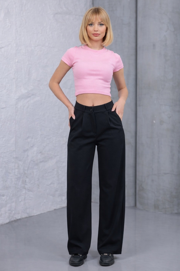 Women's Draped Palazzo Black Trousers