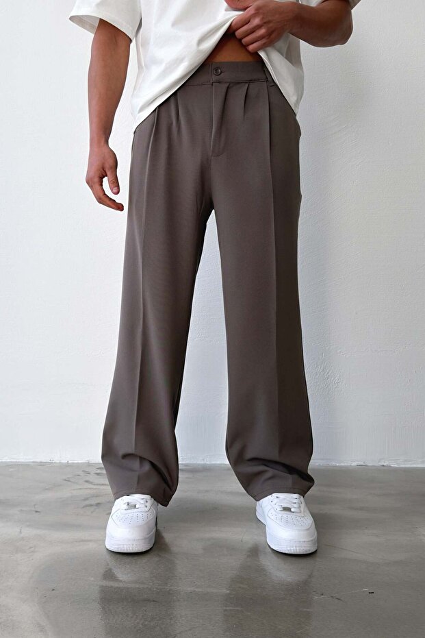 Pleated Baggy Fit Fabric Smoked Trousers