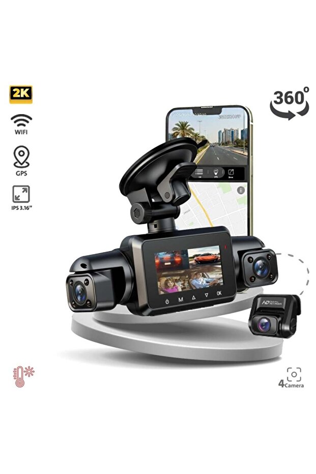 TE-D360 تيكار داش كام 3.16 انش 4 كامﻴﺮات 360 درجة كاميرا أمامية 2K ومع رؤية ليلية واضحة