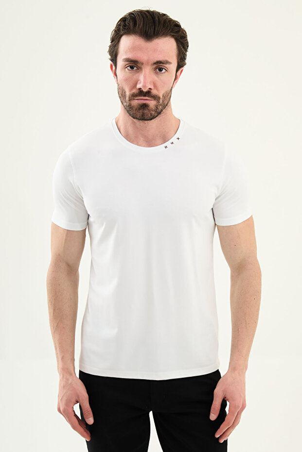 Plain Slim Fit Collar Detailed Crew Neck Men's T-Shirt White - 36874.26Y