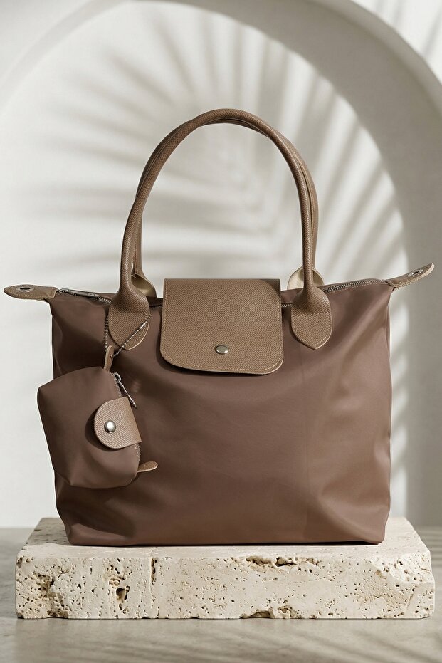 Wallet Charm Clamshell Hand and Shoulder Bag Brown