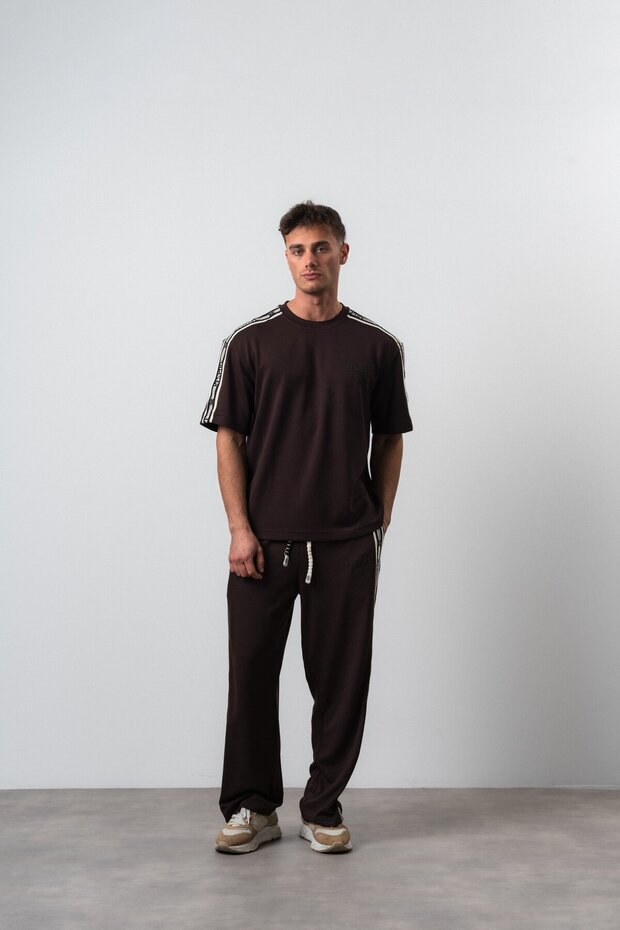Men's Striped Detailed Regular Fit T-Shirt Trousers Set Brown
