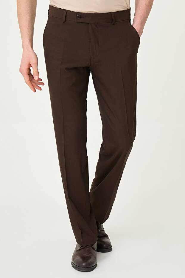Straight Slim Fit Classic Men's Trousers Brown - 38346.26Y