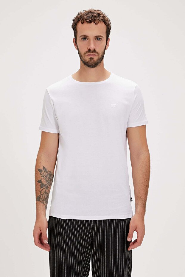 Solid Erkek T-shirt - Beyaz - 1