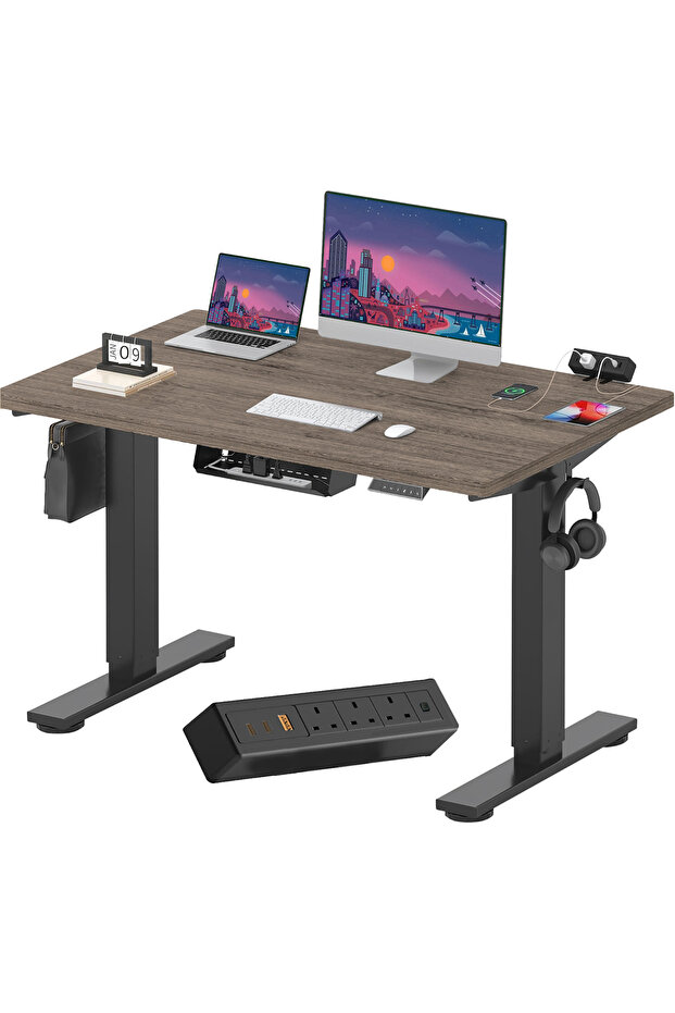 FLEXISPOT EN2 cm Electric Sit Stand Desk with Cable Management - Black Frame and Gray Top