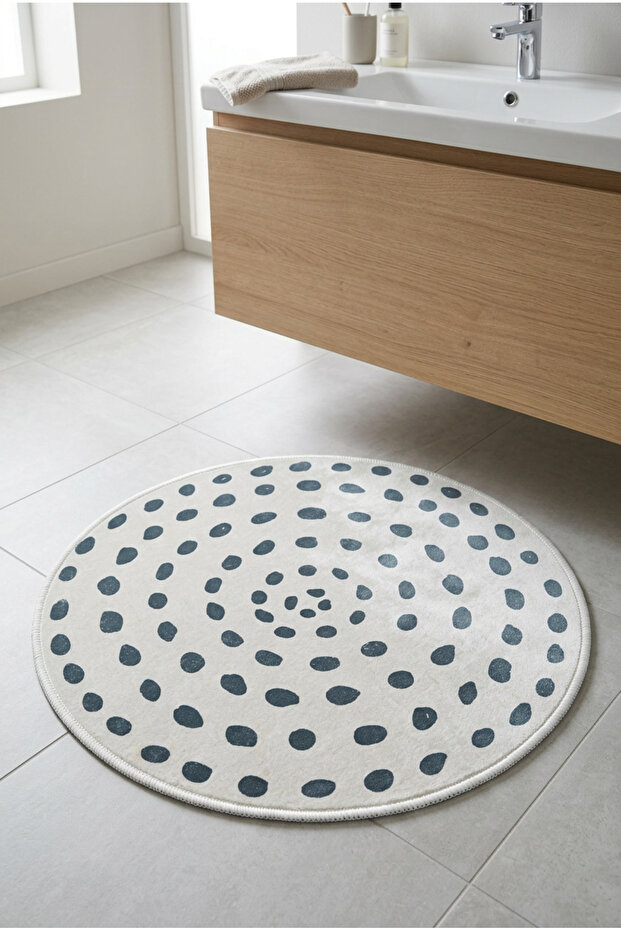 Round Multi-Purpose Bathroom Mat Non-Slip Base Foot Mat 50X50 Modern Patterned Soft Base
