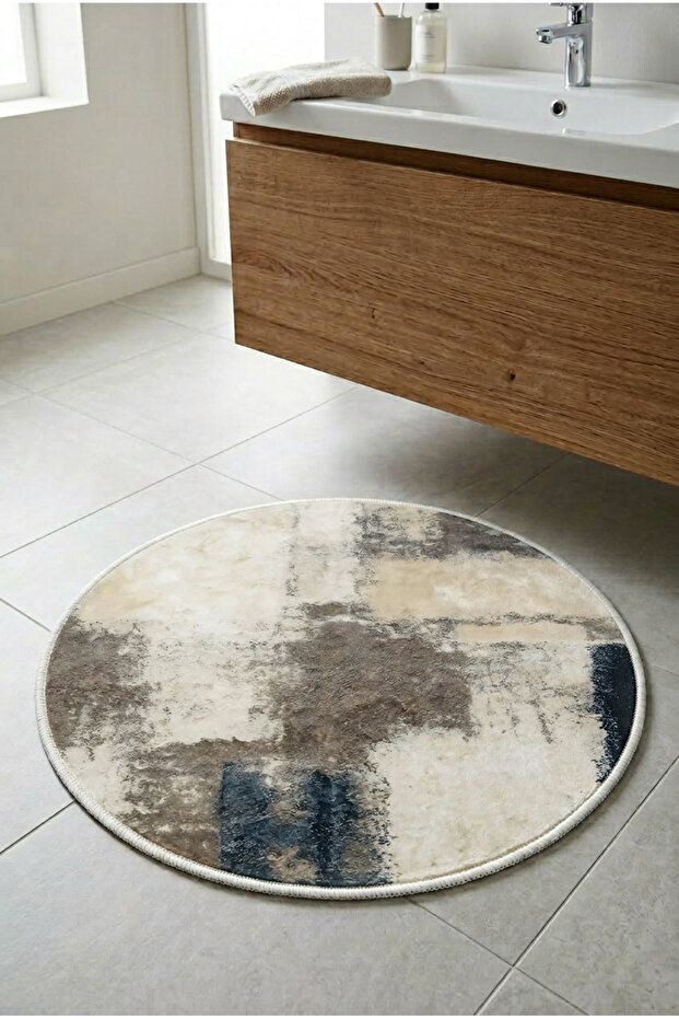 Round Multi-Purpose Bathroom Mat Non-Slip Base Foot Mat 50X50 Modern Patterned Soft Base