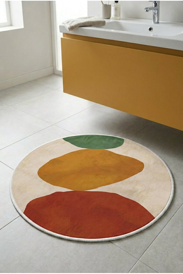 Round Multi-Purpose Bathroom Mat Non-Slip Base Foot Mat 50X50 Modern Patterned Soft Base