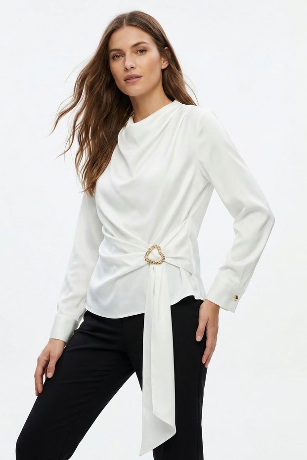 Ecru Long Sleeve Waist Detail Blouse 261109