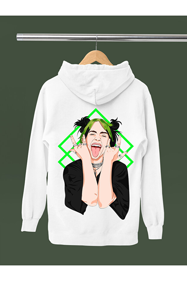 Billie Eilish Printed Cotton Long Sleeved 3-Yarn Hooded Sweatshirt