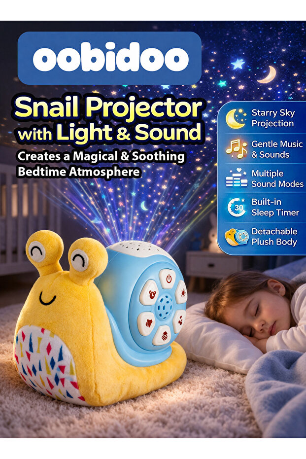 Snail Projector with Light and Sound for Babies and Toddlers, Baby Night Light Star Projection Lamp