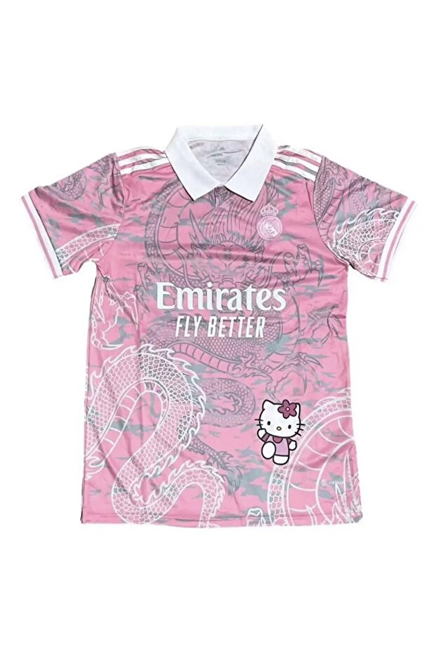 Minga London Pembe Kitty Madrid Dragon Jersey Beyaz Düğmeli Yaka T-shirt-Ghostella