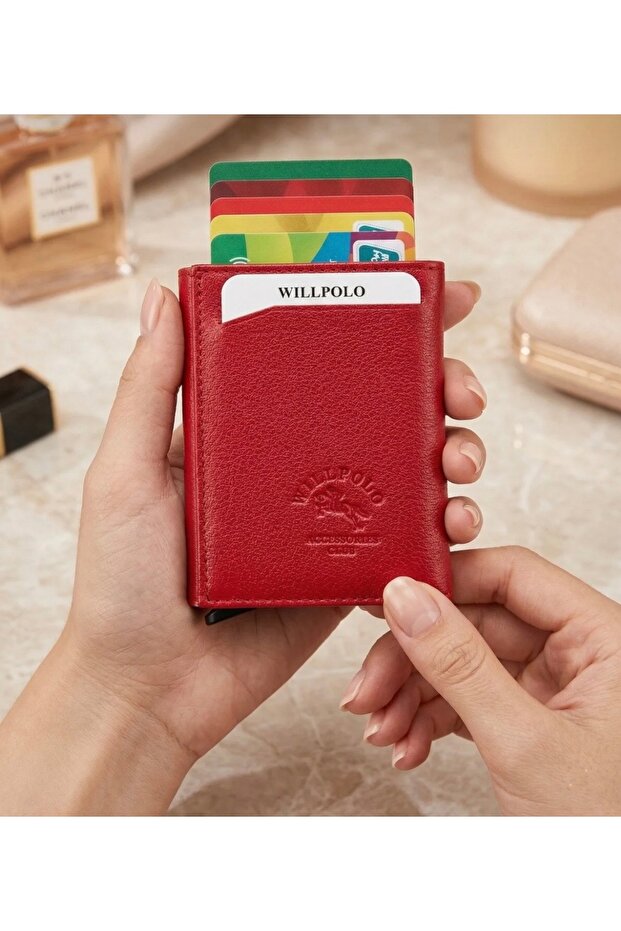 Genuine Leather Willpolo Mechanism Card Holder Wallet