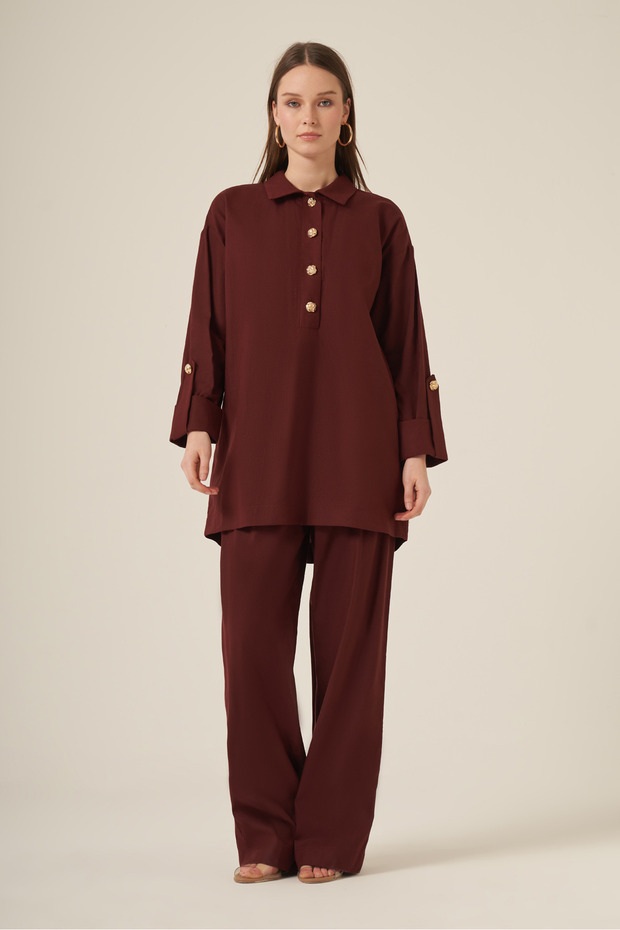 Women's Comfortable Fit Tencel Linen Set Plum 31308