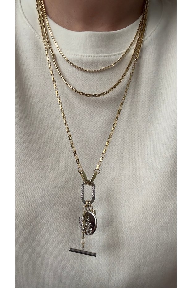 Steel 3-Piece Necklace Set (Charm Necklace, Jewelry Straw Necklace, and Crushed Sequin Necklace)