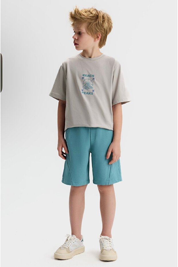 Li̇mi̇ Boy's Soft Texture Back-Printed Combed Cotton Shorts Set