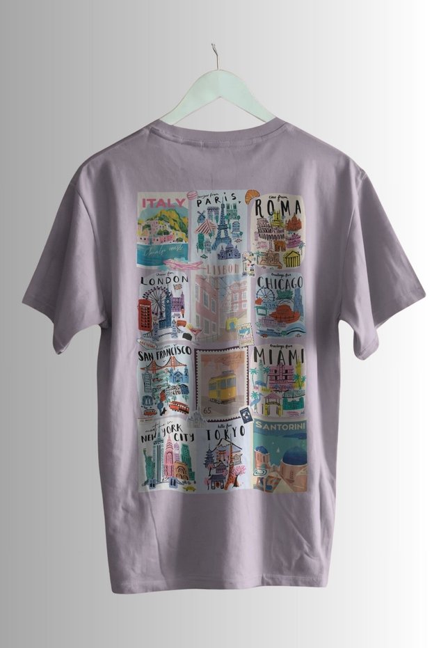 Travel and City Themed Printed Oversize Unisex 24/1 Cotton T-Shirt