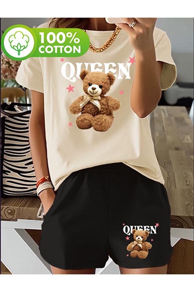 Qween Printed Shorts T-Shirt Set