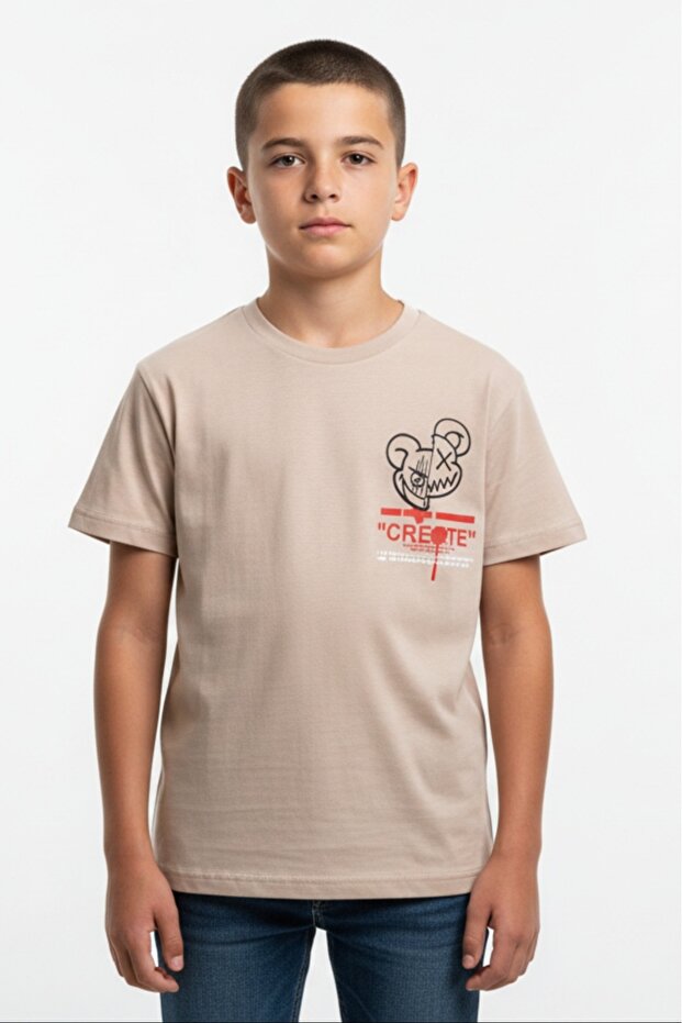 Boy's Crew Neck Short Sleeve Printed T-Shirt 24993