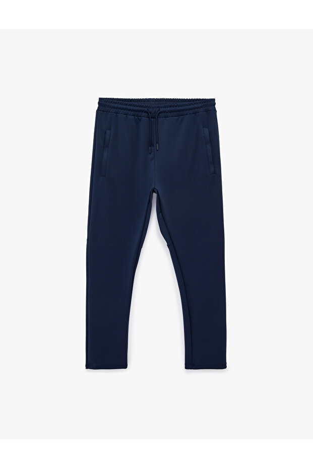 Scuba Fabric Piping Waist Tie Pocketed Sports Sweatpants