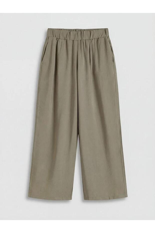 Elastic Waist Textured Satin Women's Trousers (S6)