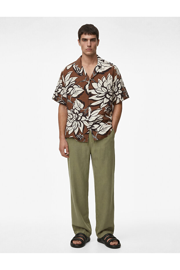 Viscose Pocket Detailed Double-Legged Summer Trousers with Tie Waist