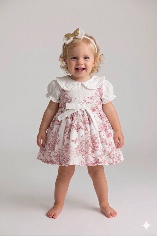 Floral Printed Baby Girl Puffy Stylish Dress with Peter Pan Collar
