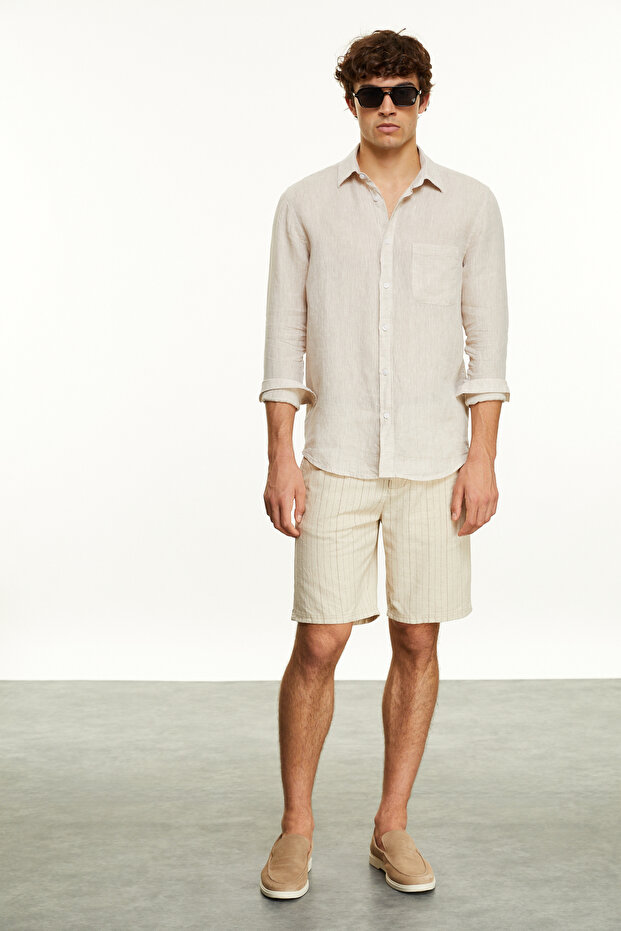 Men's Beige Color Tie-Dye Striped Straight Fit Shorts