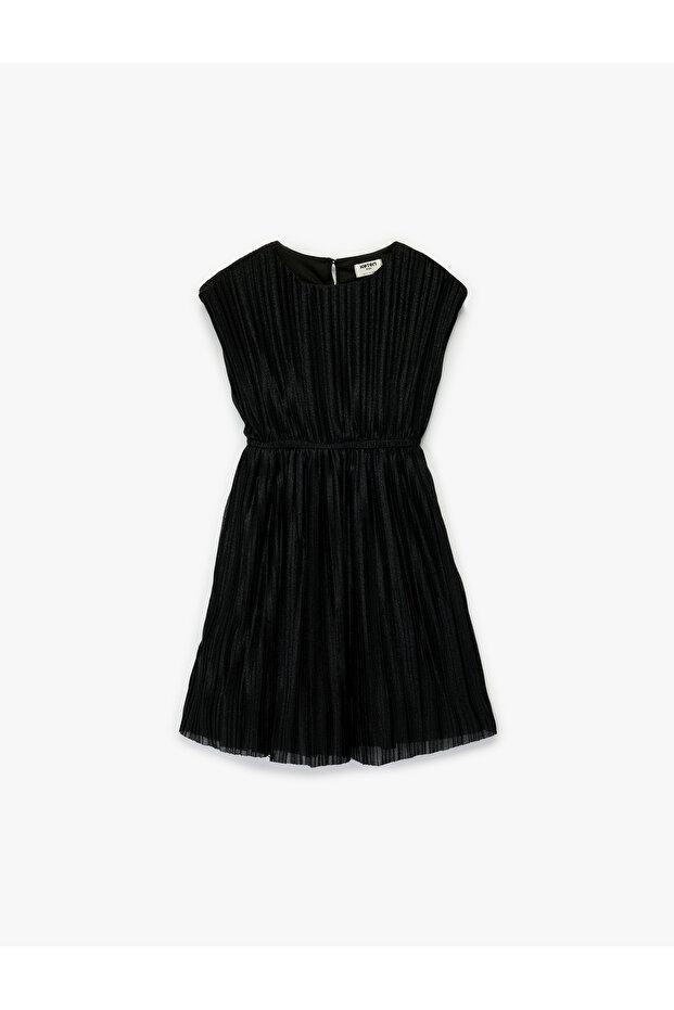 Crew Neck Glittered Slim Pleated Sleeveless Dress