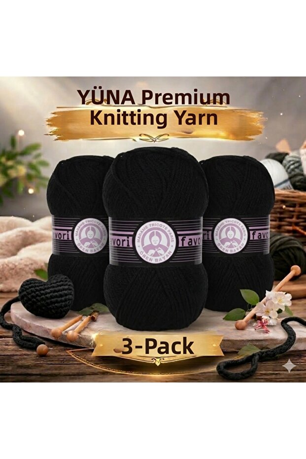 Kristal 3-Piece Very Fine Knitting Yarn 999 Black